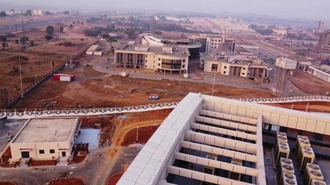 Beautiful aerial view of the NILDS compound seen from the new ECOWAS office in Stock Footage 328856776