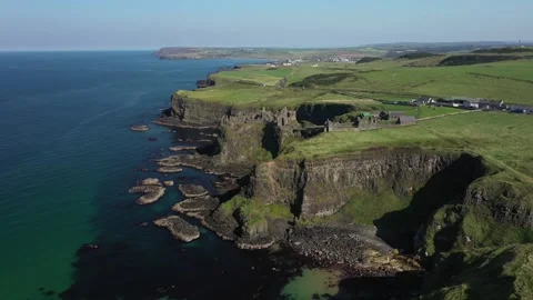 Beautiful Aerial View Over Dramatic Coastline, Antrim, Northern Ireland United Stock Footage 303154188