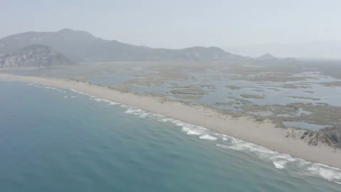 An beautiful aerial view of the protected turtle nesting beach Istuzu in Turkey Stock Footage 232228561