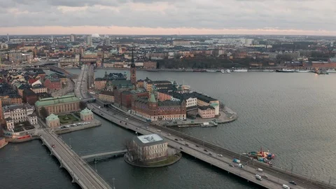 Beautiful aerial view of Riddarholmen &amp; Sodermalm, Stockholm City, Sweden. Stock Footage 122655294