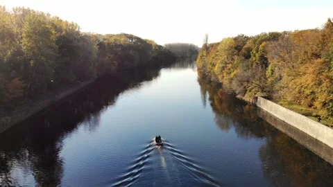 Beautiful aerial view of river Cher in Loire Valley on a nice and sunny fall day Stock Footage 315801706