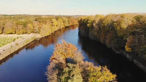 Beautiful aerial view of river Cher in Loire Valley on a nice and sunny fall day Stock Footage 315801731