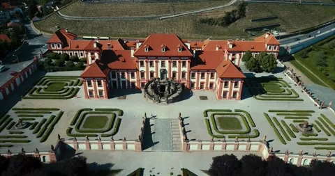 Beautiful aerial view of summer residence Troja Palace Stock Footage