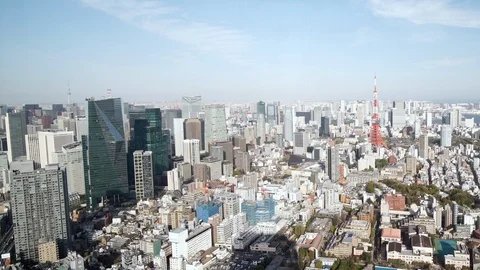 Beautiful aerial view of Tokyo city skyline, Japan. Zooming in camera motion. Stock Footage 112483353