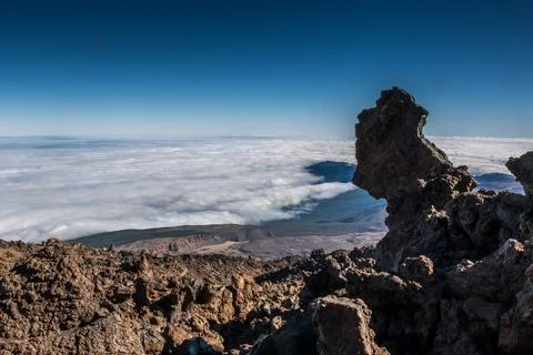 Beautiful aerial view of volcano caldera from summit Pico del Teide mountai.. Stock Photos