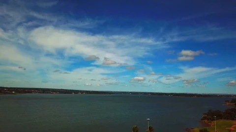Beautiful aerial wide angle view of Lake Paranoa along the shores of Brasilia Vídeo Stock 88540224