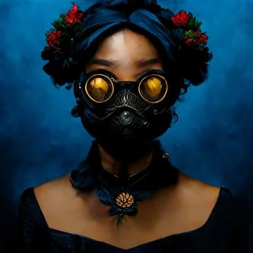 Beautiful African woman wear protective gas mask and goggles glasses with red Stock Illustration