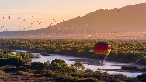 Beautiful Albuquerque Balloon Fiesta Mass Ascension Golden Hour Timelapse Stock Footage