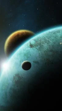 Beautiful Alien Planetary System in Space 4K 3D Rendering Illustrazione stock