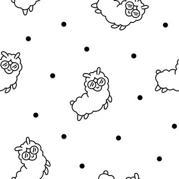 Beautiful alpaca. Seamless pattern. Coloring Page. Illustrazione stock