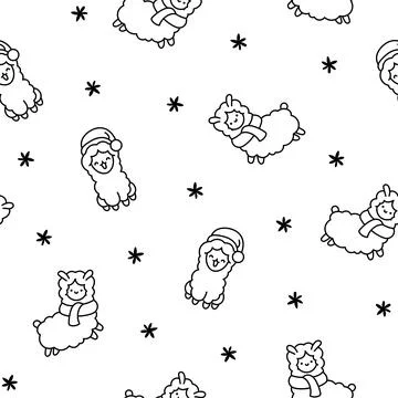 Beautiful alpaca. Seamless pattern. Coloring Page. Illustrazione stock