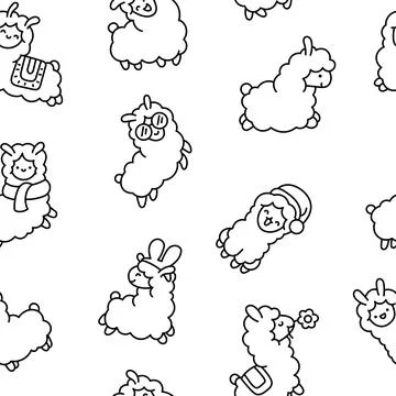 Beautiful alpaca. Seamless pattern. Coloring Page. 스톡 일러스트