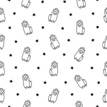Beautiful alpaca. Seamless pattern. Coloring Page. Illustrazione stock