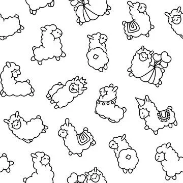 Beautiful alpaca. Seamless pattern. Coloring Page. Illustrazione stock