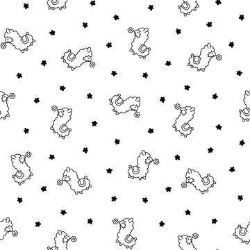 Beautiful alpaca. Seamless pattern. Coloring Page. Illustrazione stock