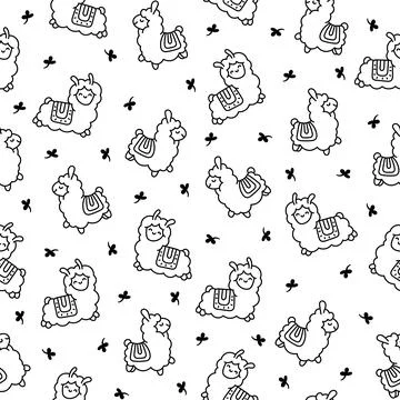 Beautiful alpaca. Seamless pattern. Coloring Page. 스톡 일러스트
