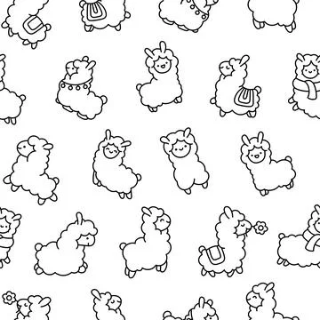 Beautiful alpaca. Seamless pattern. Coloring Page. Illustrazione stock