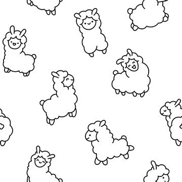 Beautiful alpaca. Seamless pattern. Coloring Page. Illustrazione stock
