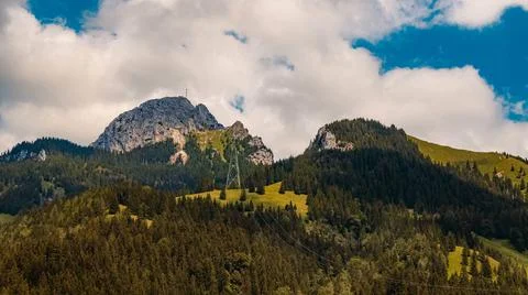 Beautiful alpine summer view with dramatic clouds at the famous Wendelstei... Foto stock