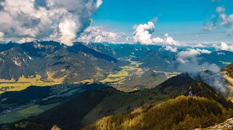 Beautiful alpine view with dramatic clouds at the famous Wendelstein near ... Stock Photos
