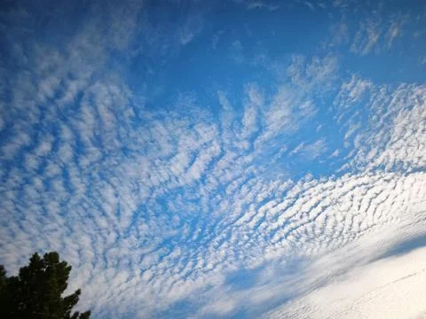 Beautiful altocumulus clouds pattern in bright blue sky Fotos de archivo