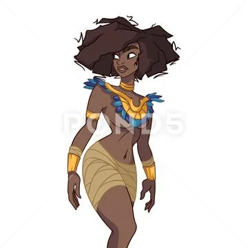 Beautiful ancient aztec woman with stunning figure and golden bracelets Stock Illustration