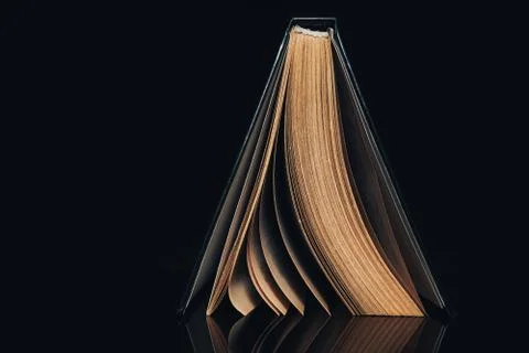 Beautiful ancient book pattern background for design. The book on a  black gl Foto stock