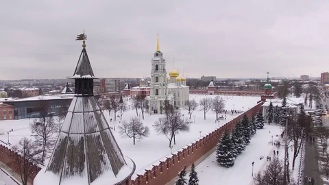 Beautiful ancient Tula Kremlin in winter aerial view 05.01.2017 Stock Footage 71220356