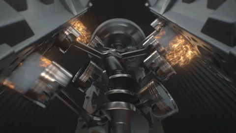 Beautiful and accurate V8- Engine Animation. SEAMLESS LOOP 4K HIGH-QUALITY Stock Footage 169068063