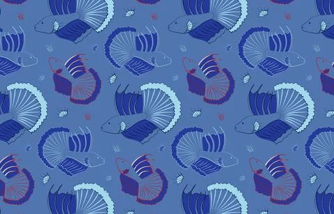 Beautiful and blue pattern with betta fish. Illustrazione stock