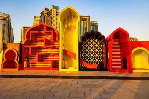 A beautiful and colorful model structure in Dubai creek harbor district. Stock Photos