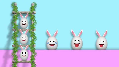 Beautiful and cute easter eggs in different Funny facial expression. Stock Illustration