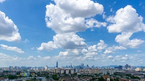 Beautiful and dramatic moving clouds over downtown Kuala Lumpur skyline. Zoom In Stock Footage 101282324