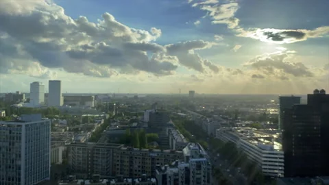 A beautiful and dramatic panoramic shot of the Rotterdam city skyline Stock-Footage 138124893