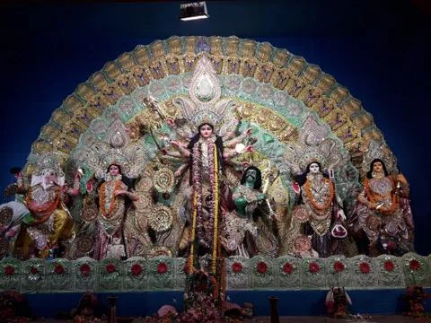 Beautiful and gorgeous sculpture of Goddess Durga Stock Photos
