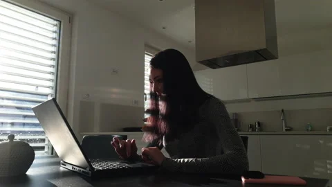 Beautiful and serious about the computer. Zoom in. Stock Footage 238812061
