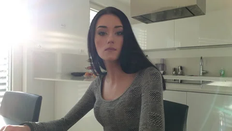 Beautiful and serious about the computer. Zoom in. Stock Footage 238813486