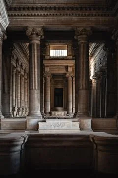 Beautiful and unique columns of the Palace of Justice of Brussels in Belgium Stock Photos