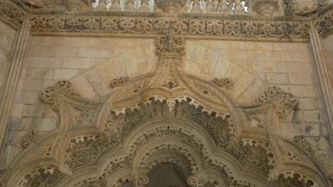 Beautiful and very complex wall sculpting in Monastery Stock Footage 163379824