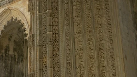 Beautiful and very complex wall sculpting in Monastery Stock Footage 163379880