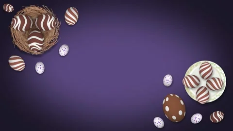 Beautiful animated easter chocolate eggs on dark background Stock Footage 304269054