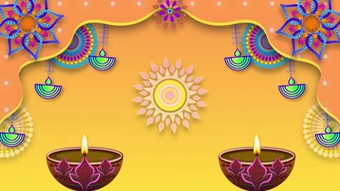 Beautiful animation of circle patterns and diwali oil lamps for diwali holi.. Stock Footage 289010108