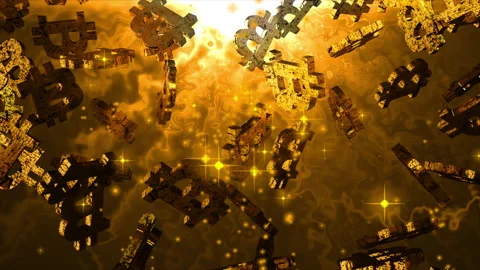 Beautiful animation of golden color bitcoin symbol hovering in 3d Video stock 166315473