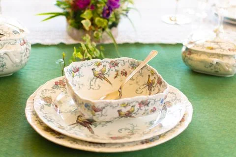 Beautiful Antique Cups of nice table setting Stock Photos