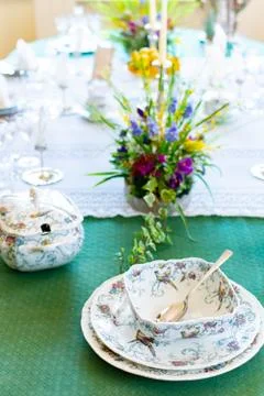 Beautiful Antique Cups of nice table setting Stock Photos