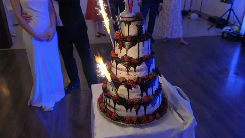 Beautiful appetizing wedding cake. Stock Footage 132245559