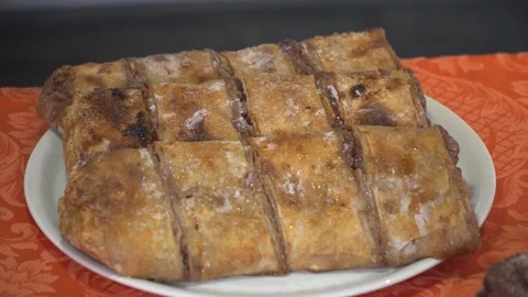 Beautiful apple strudel  Stock Footage 85905874