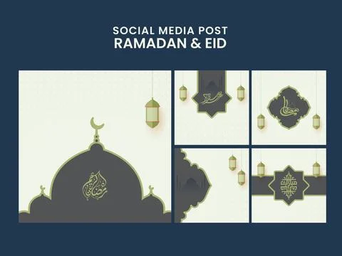 Beautiful Arabic Language Calligraphy of Ramadan &amp; Eid Social Media Post Ca.. Stock Illustration