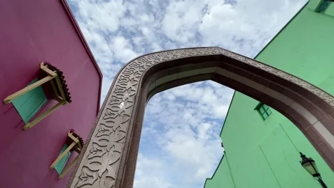 Beautiful arc between colourful building Stock Footage 169509423
