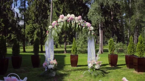 A beautiful arch for a wedding in nature Stock Footage 73344380